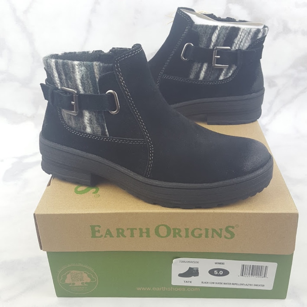 Earth Origins Water Repel Black Suede Ankle Boots